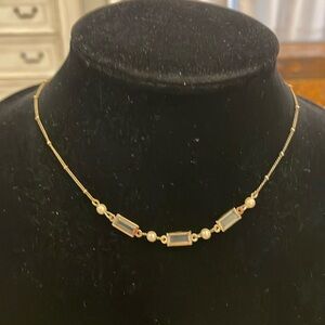 Vintage Gold Tone Rectangular Beaded Choker Collar Statement Necklace